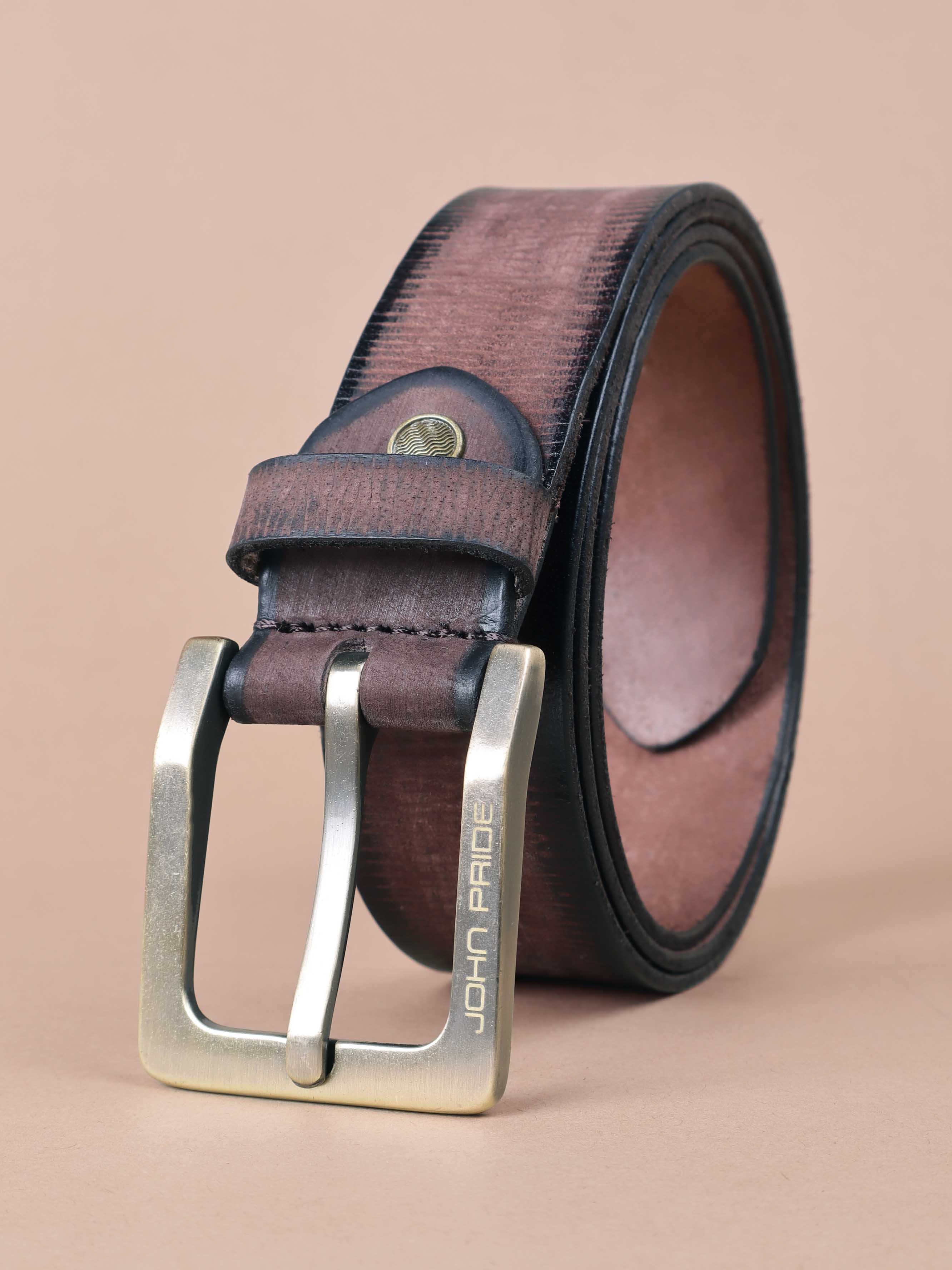 Coffee Rugged Look Leather Belt