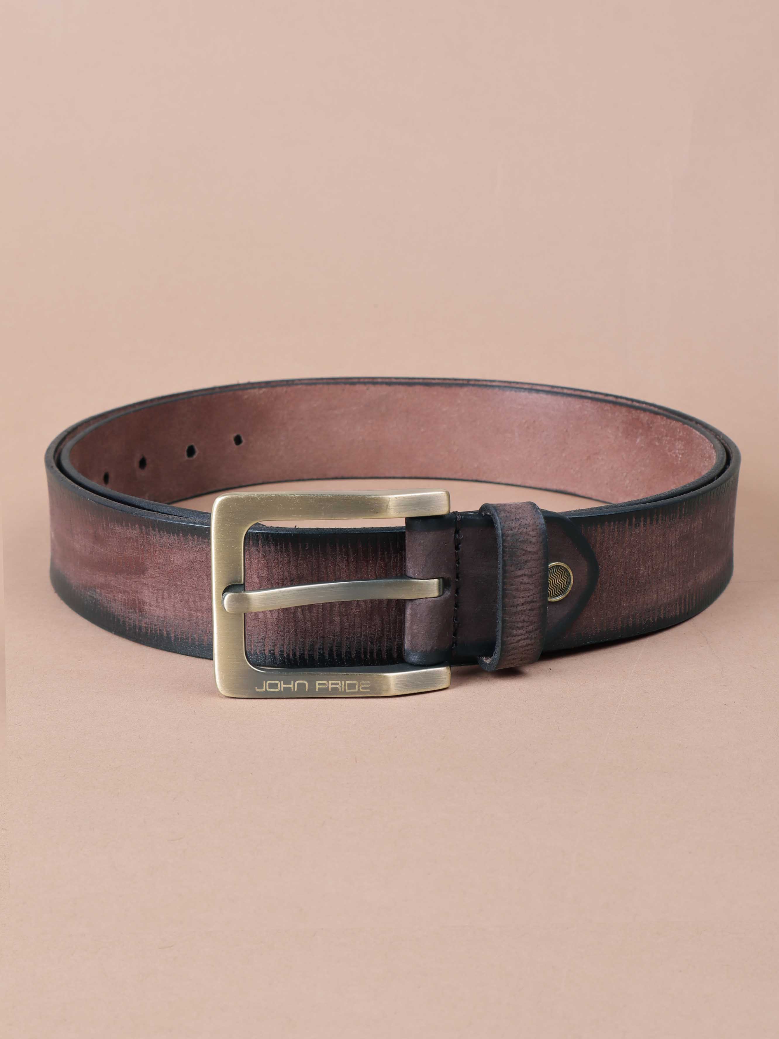 Coffee Rugged Look Leather Belt