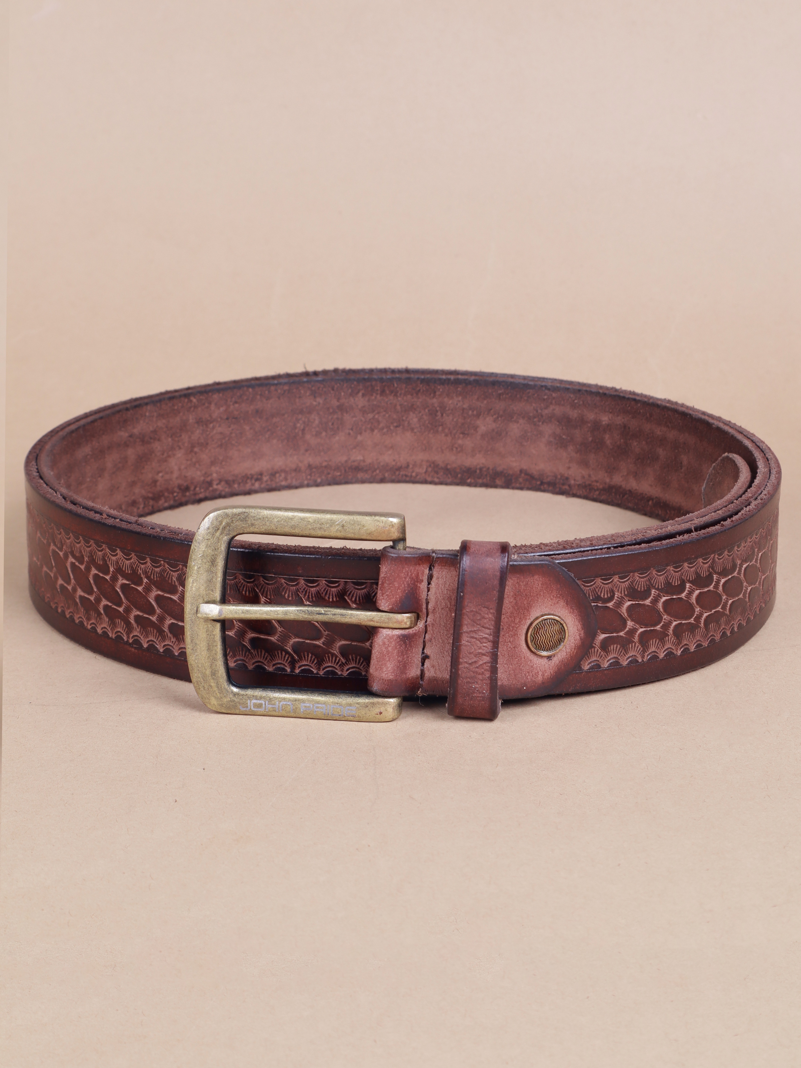 Brown Self Design Leather Belt