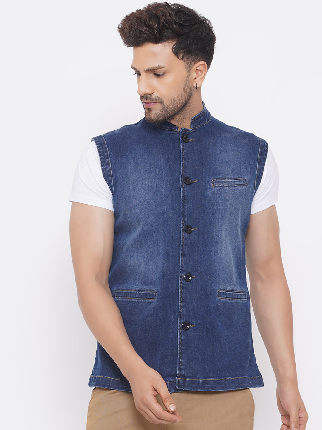 John Pride Denim Nehru Jacket