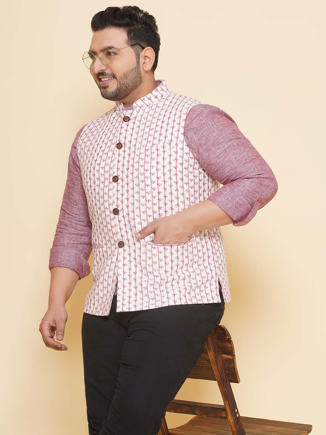 Whimsical White Printed Nehru Jacket