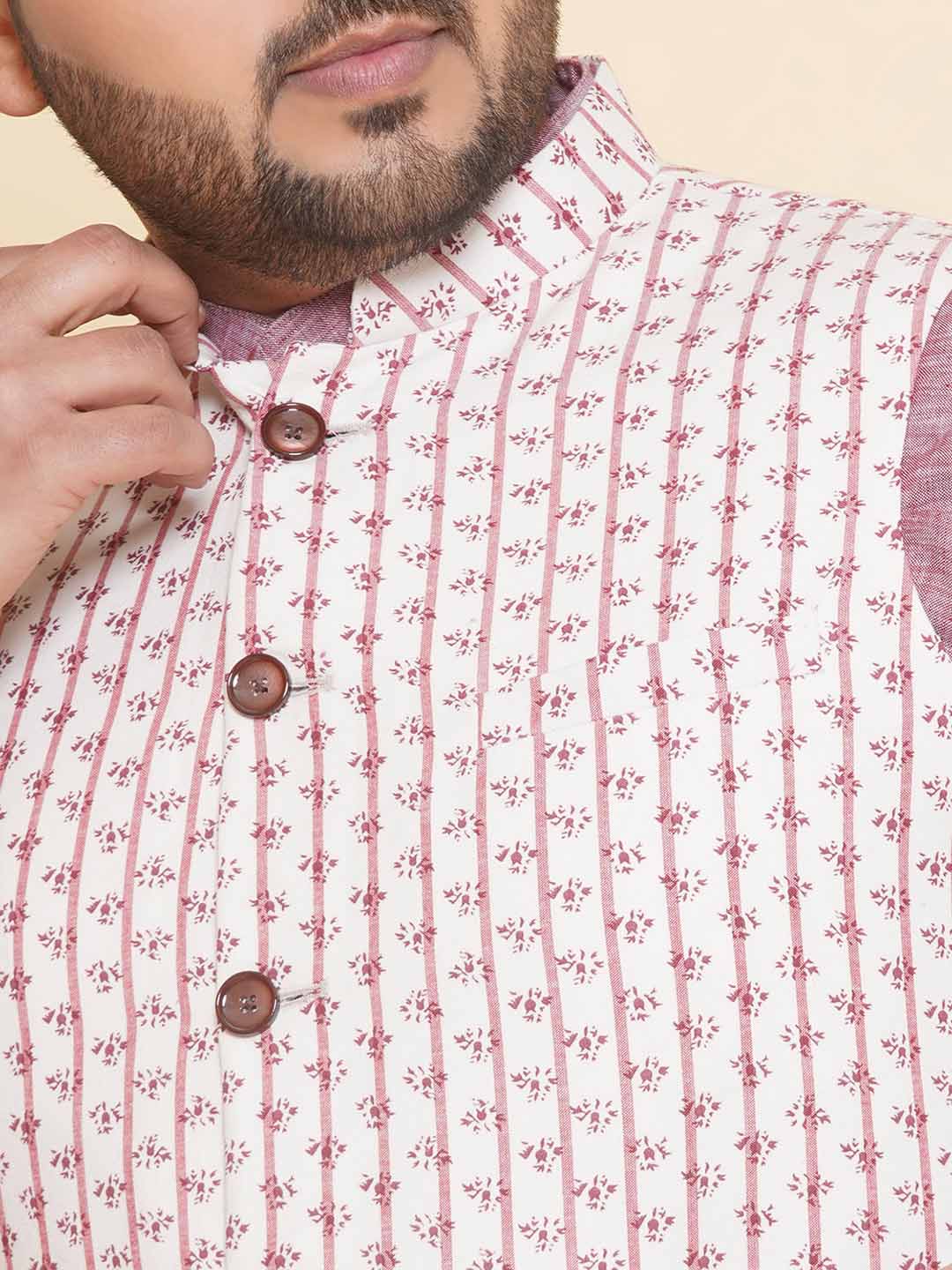 Whimsical White Printed Nehru Jacket