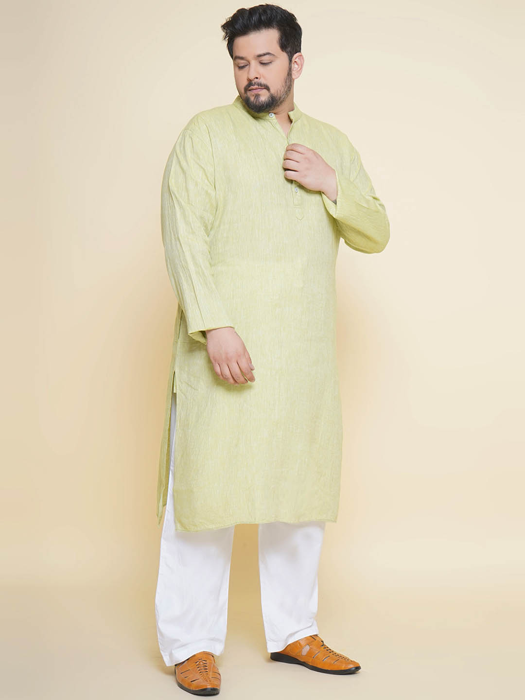 Muted Lime Linen Kurta sets