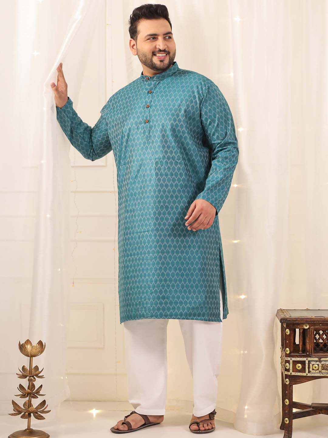 Teal Heritage Silk Kurta