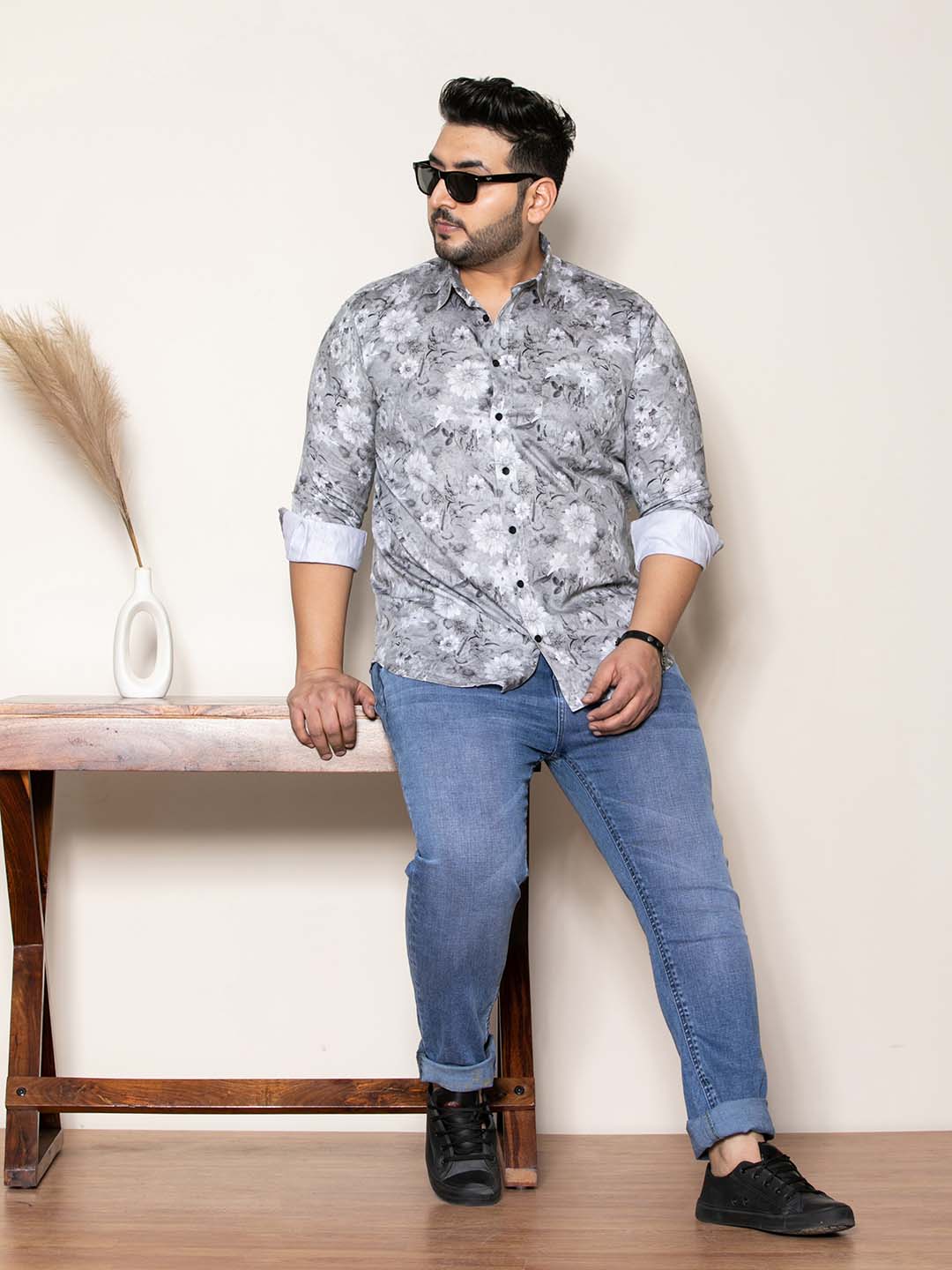 Hazel Grey Digital Print Evening Shirt