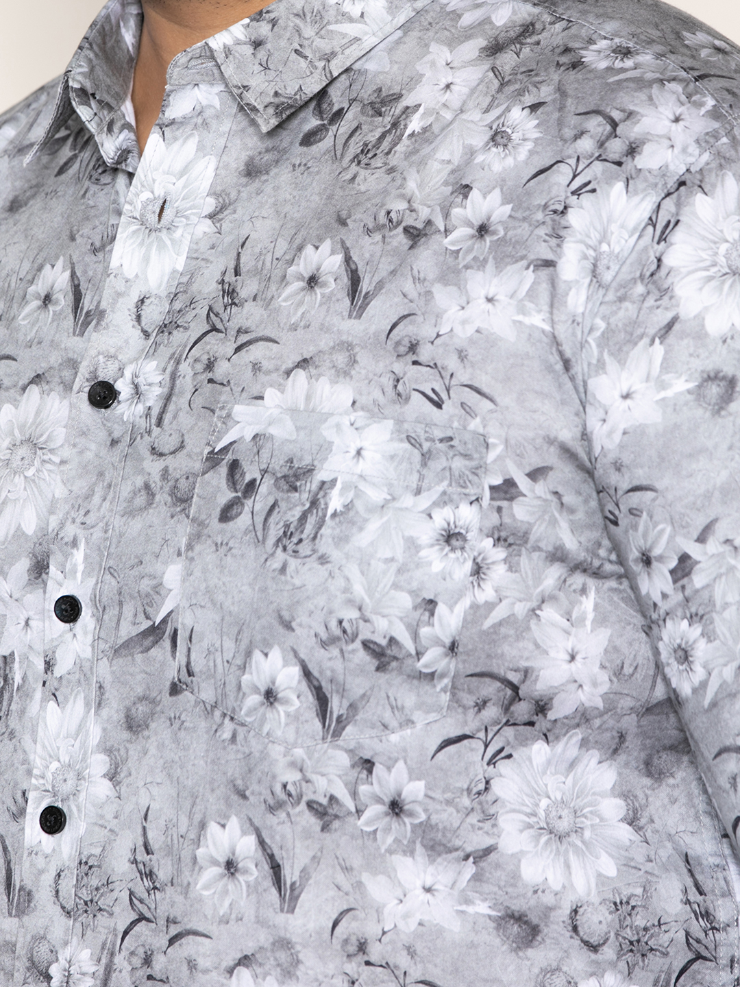 Hazel Grey Digital Print Evening Shirt