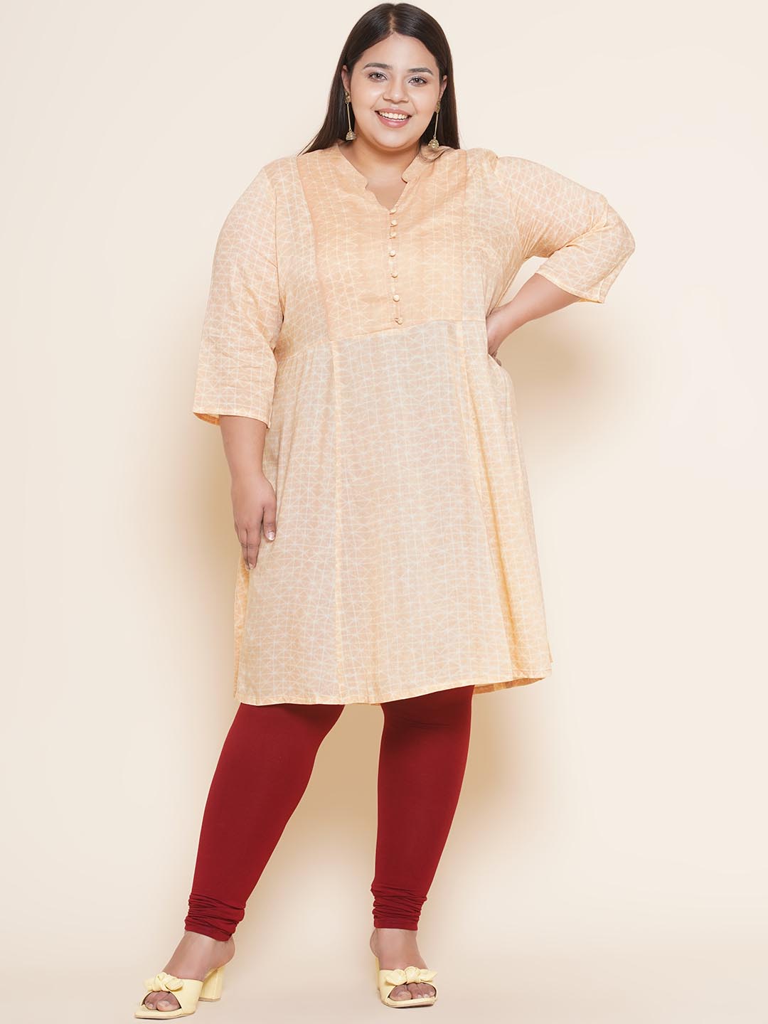 Peach Printed Modal Kurta