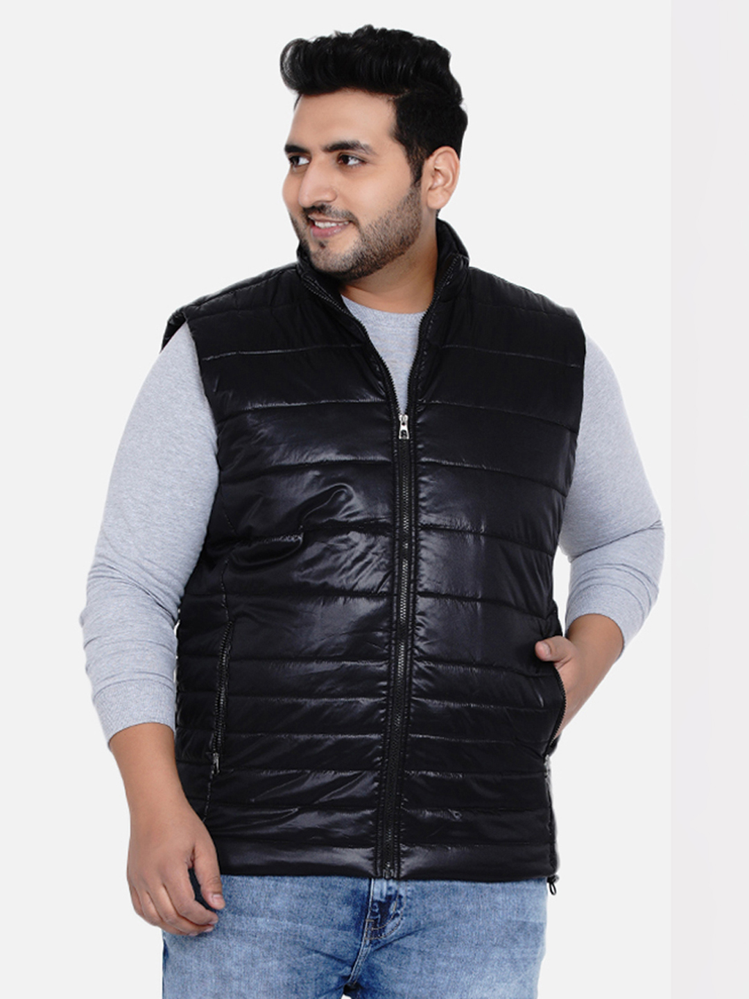 Shiny Black Padded Sleeveless Jacket