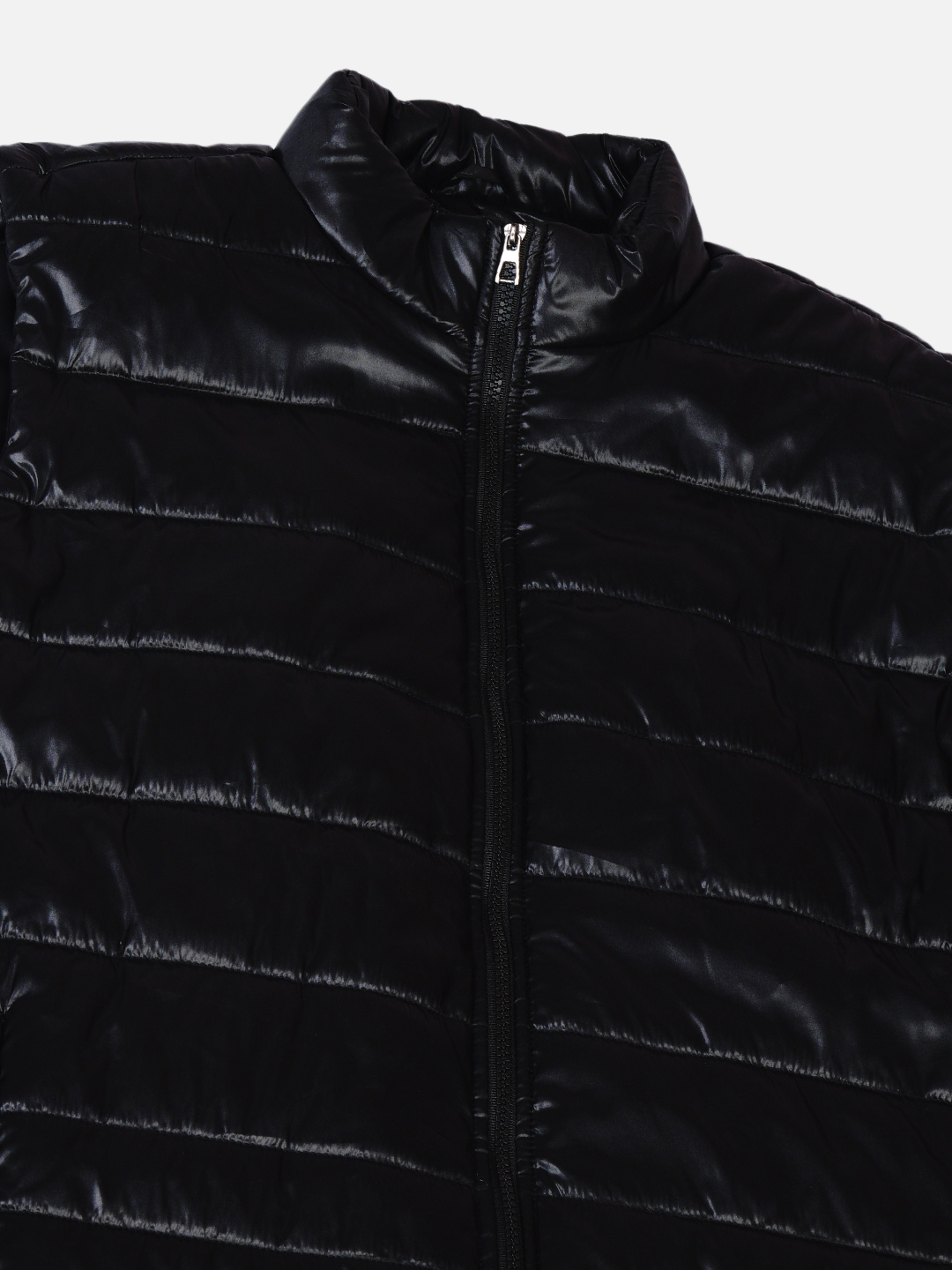 Shiny Black Padded Sleeveless Jacket